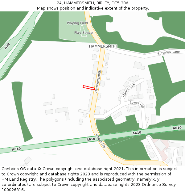 24, HAMMERSMITH, RIPLEY, DE5 3RA: Location map and indicative extent of plot