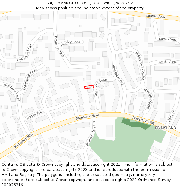 24, HAMMOND CLOSE, DROITWICH, WR9 7SZ: Location map and indicative extent of plot