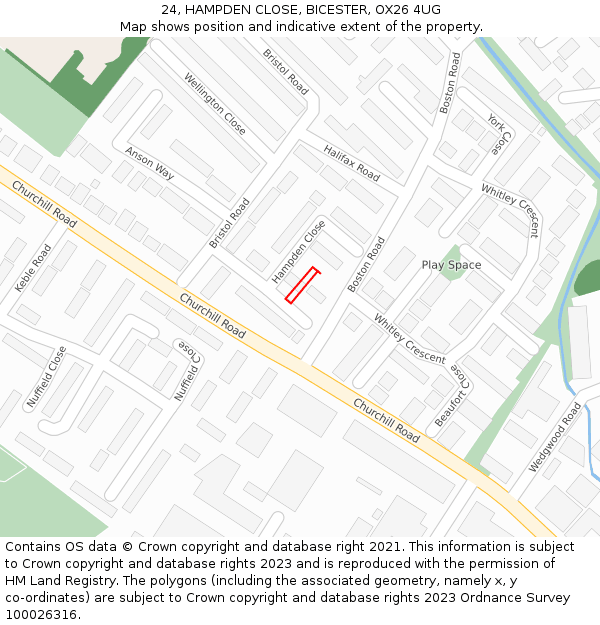 24, HAMPDEN CLOSE, BICESTER, OX26 4UG: Location map and indicative extent of plot