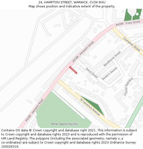 24, HAMPTON STREET, WARWICK, CV34 6HU: Location map and indicative extent of plot