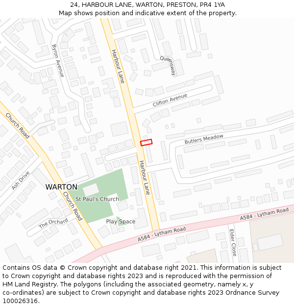 24, HARBOUR LANE, WARTON, PRESTON, PR4 1YA: Location map and indicative extent of plot