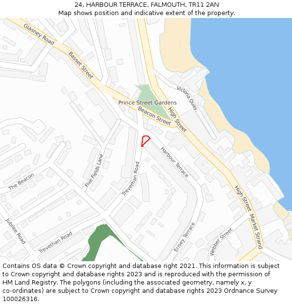 24, HARBOUR TERRACE, FALMOUTH, TR11 2AN: Location map and indicative extent of plot