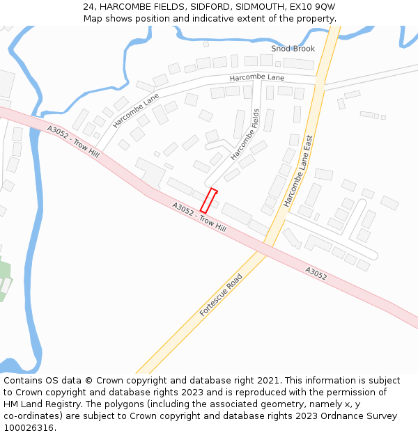 24, HARCOMBE FIELDS, SIDFORD, SIDMOUTH, EX10 9QW: Location map and indicative extent of plot