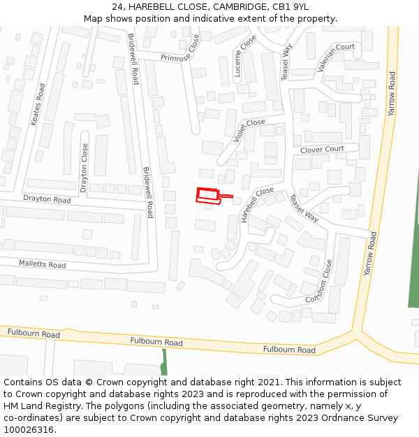 24, HAREBELL CLOSE, CAMBRIDGE, CB1 9YL: Location map and indicative extent of plot