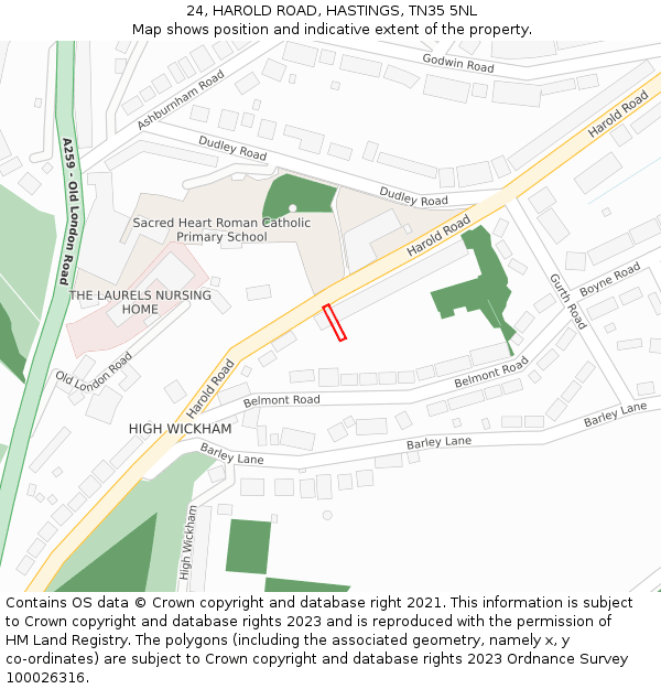 24, HAROLD ROAD, HASTINGS, TN35 5NL: Location map and indicative extent of plot