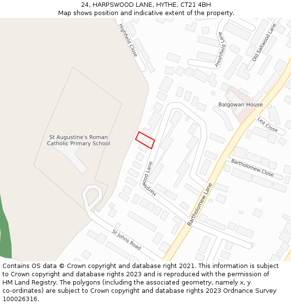 24, HARPSWOOD LANE, HYTHE, CT21 4BH: Location map and indicative extent of plot