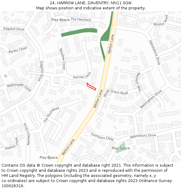 24, HARROW LANE, DAVENTRY, NN11 0GW: Location map and indicative extent of plot