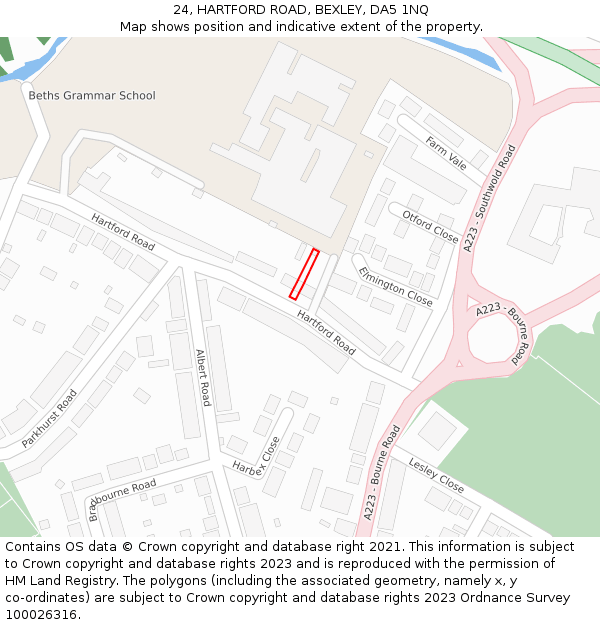 24, HARTFORD ROAD, BEXLEY, DA5 1NQ: Location map and indicative extent of plot