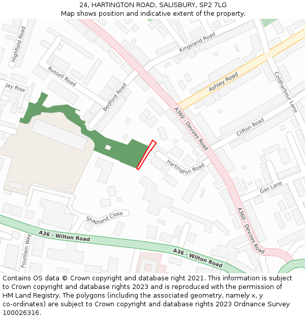 24, HARTINGTON ROAD, SALISBURY, SP2 7LG: Location map and indicative extent of plot
