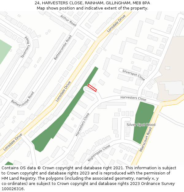 24, HARVESTERS CLOSE, RAINHAM, GILLINGHAM, ME8 8PA: Location map and indicative extent of plot
