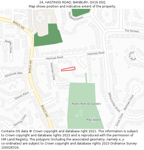 24, HASTINGS ROAD, BANBURY, OX16 0SQ: Location map and indicative extent of plot