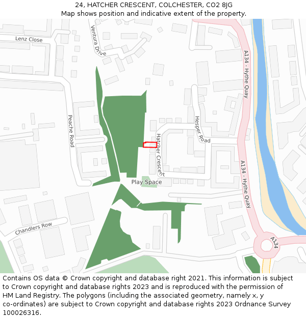 24, HATCHER CRESCENT, COLCHESTER, CO2 8JG: Location map and indicative extent of plot