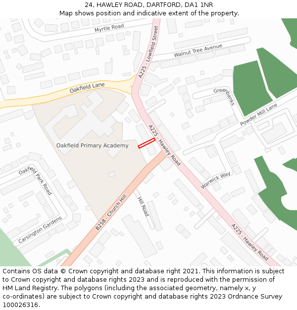 24, HAWLEY ROAD, DARTFORD, DA1 1NR: Location map and indicative extent of plot