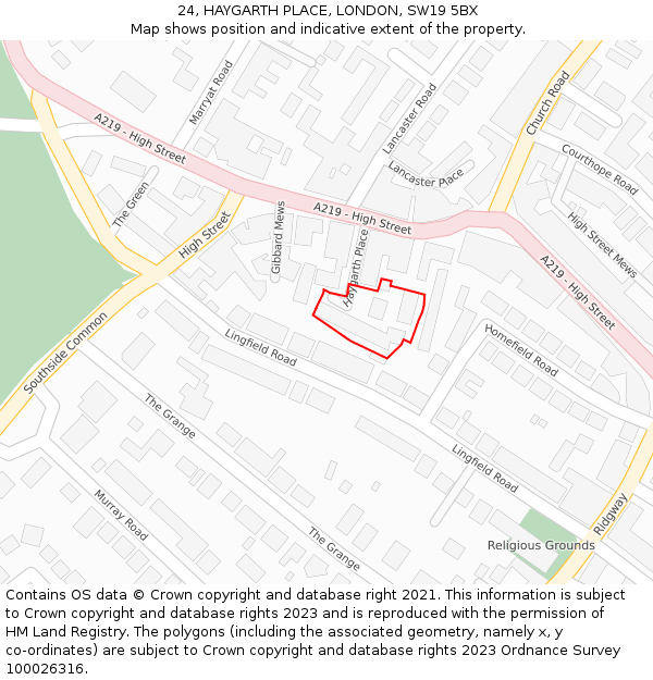 24, HAYGARTH PLACE, LONDON, SW19 5BX: Location map and indicative extent of plot