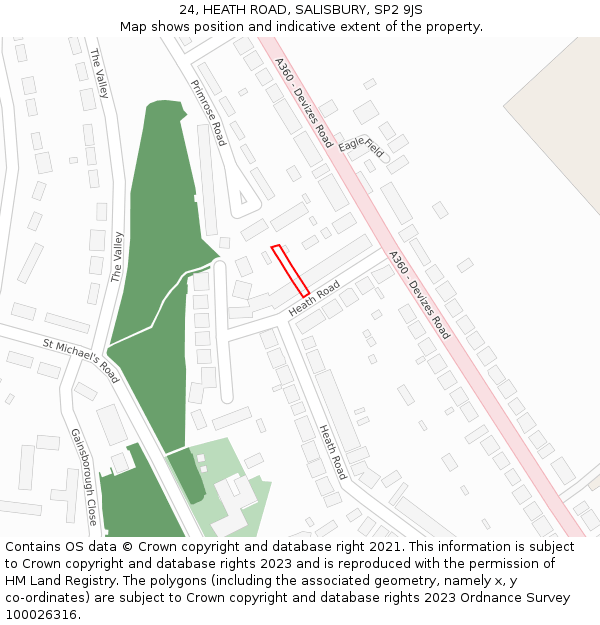 24, HEATH ROAD, SALISBURY, SP2 9JS: Location map and indicative extent of plot