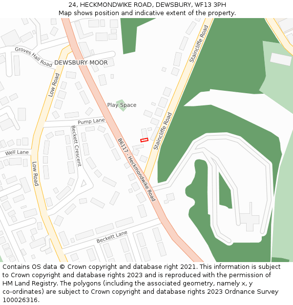 24, HECKMONDWIKE ROAD, DEWSBURY, WF13 3PH: Location map and indicative extent of plot