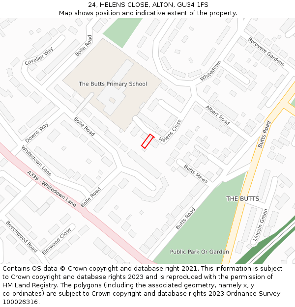 24, HELENS CLOSE, ALTON, GU34 1FS: Location map and indicative extent of plot