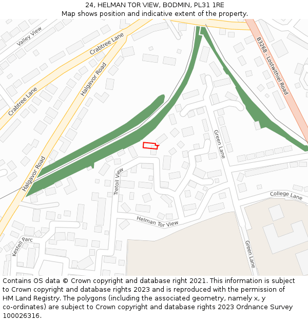 24, HELMAN TOR VIEW, BODMIN, PL31 1RE: Location map and indicative extent of plot
