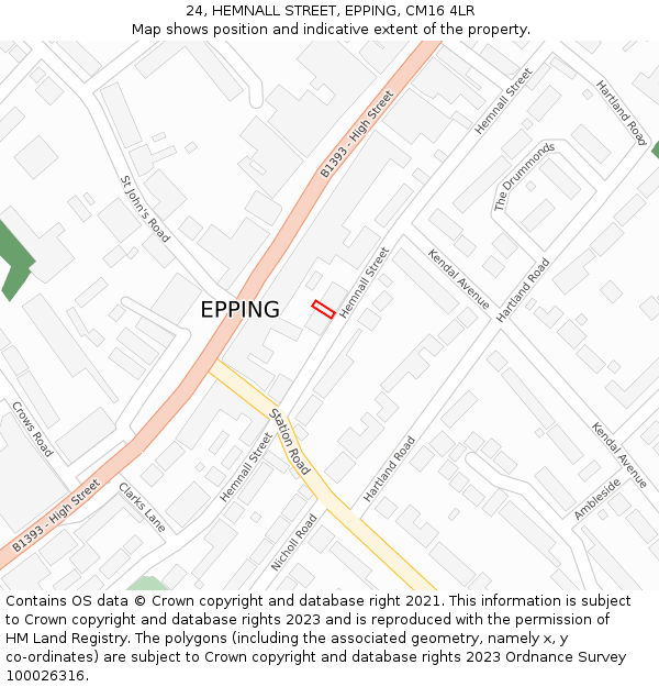 24, HEMNALL STREET, EPPING, CM16 4LR: Location map and indicative extent of plot