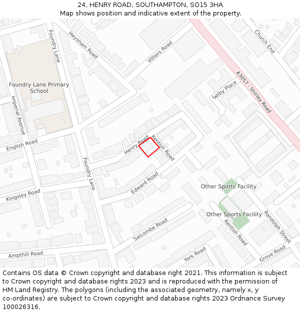 24, HENRY ROAD, SOUTHAMPTON, SO15 3HA: Location map and indicative extent of plot