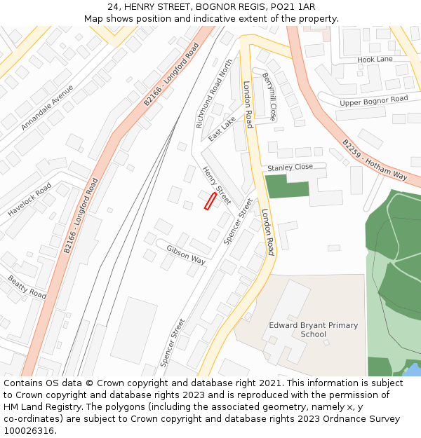 24, HENRY STREET, BOGNOR REGIS, PO21 1AR: Location map and indicative extent of plot