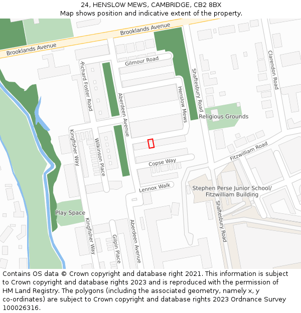 24, HENSLOW MEWS, CAMBRIDGE, CB2 8BX: Location map and indicative extent of plot