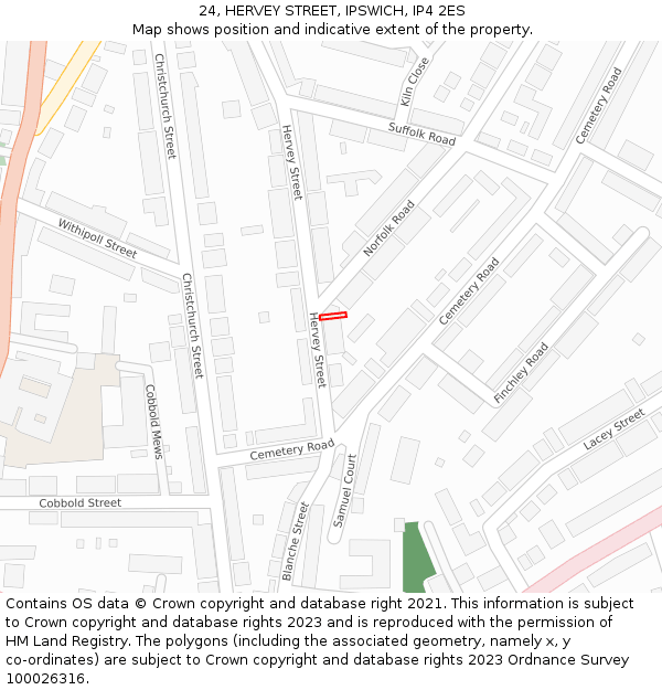 24, HERVEY STREET, IPSWICH, IP4 2ES: Location map and indicative extent of plot