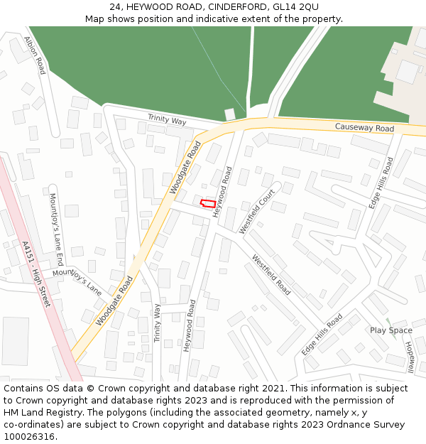 24, HEYWOOD ROAD, CINDERFORD, GL14 2QU: Location map and indicative extent of plot