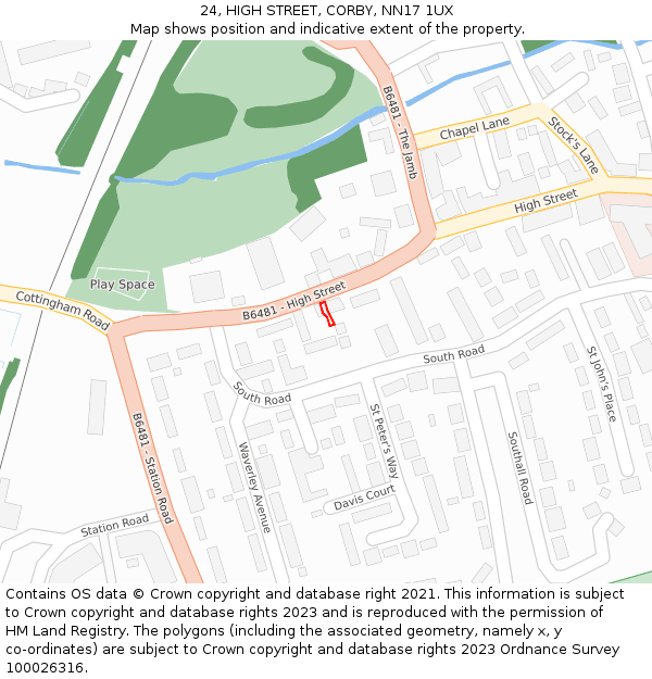 24, HIGH STREET, CORBY, NN17 1UX: Location map and indicative extent of plot