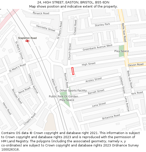 24, HIGH STREET, EASTON, BRISTOL, BS5 6DN: Location map and indicative extent of plot