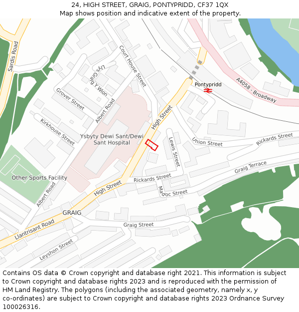 24, HIGH STREET, GRAIG, PONTYPRIDD, CF37 1QX: Location map and indicative extent of plot