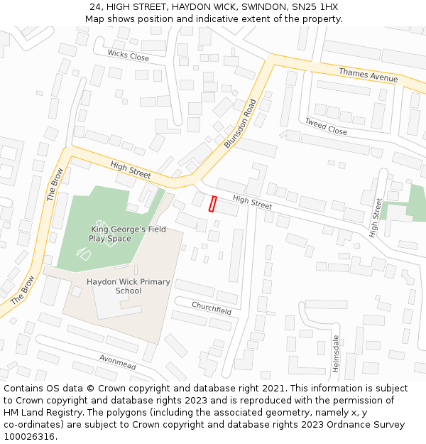 24, HIGH STREET, HAYDON WICK, SWINDON, SN25 1HX: Location map and indicative extent of plot