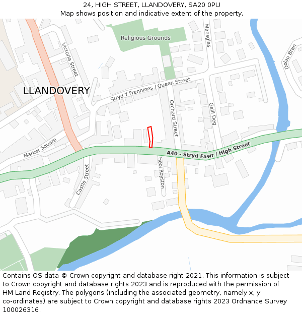 24, HIGH STREET, LLANDOVERY, SA20 0PU: Location map and indicative extent of plot