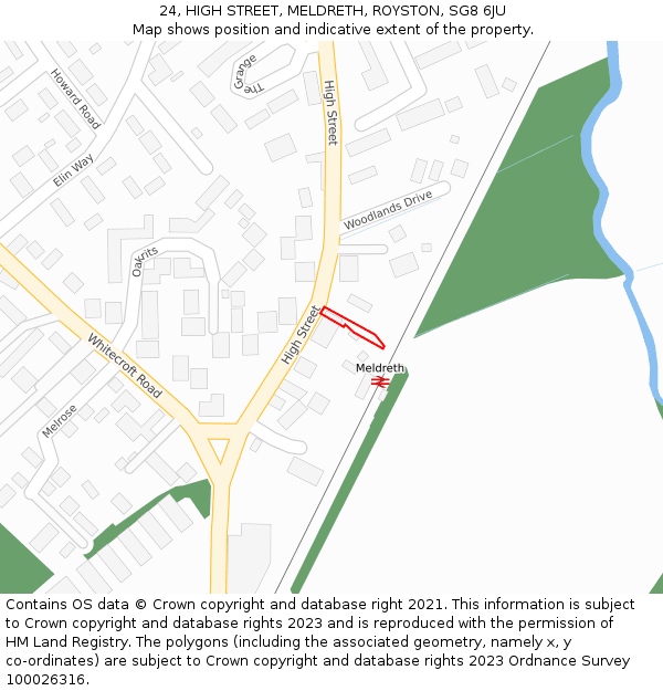 24, HIGH STREET, MELDRETH, ROYSTON, SG8 6JU: Location map and indicative extent of plot