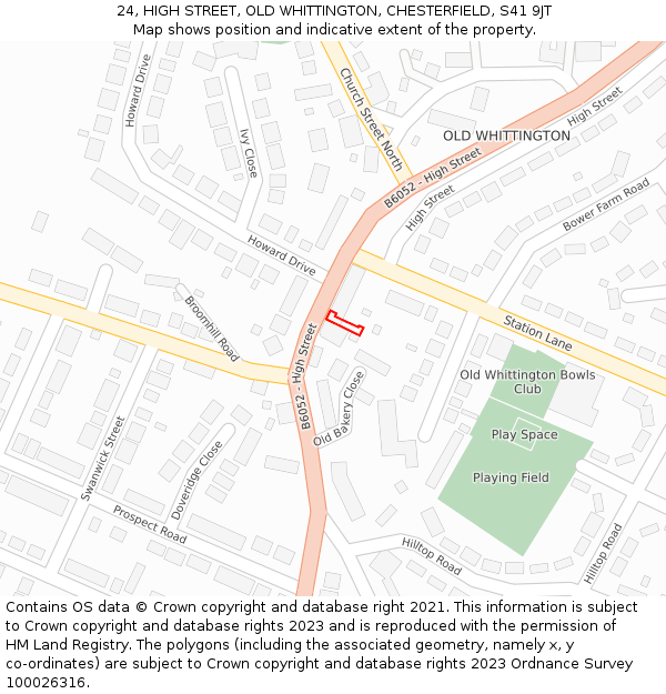 24, HIGH STREET, OLD WHITTINGTON, CHESTERFIELD, S41 9JT: Location map and indicative extent of plot