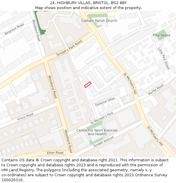 24, HIGHBURY VILLAS, BRISTOL, BS2 8BY: Location map and indicative extent of plot