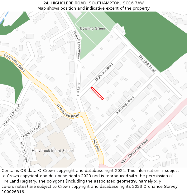 24, HIGHCLERE ROAD, SOUTHAMPTON, SO16 7AW: Location map and indicative extent of plot