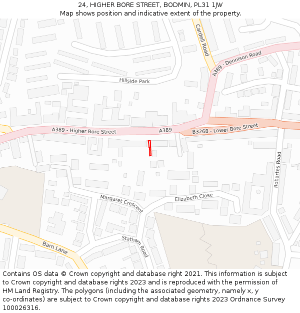 24, HIGHER BORE STREET, BODMIN, PL31 1JW: Location map and indicative extent of plot