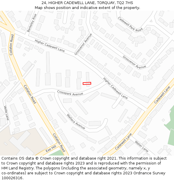 24, HIGHER CADEWELL LANE, TORQUAY, TQ2 7HS: Location map and indicative extent of plot