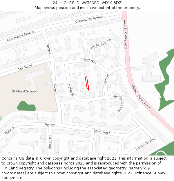 24, HIGHFIELD, WATFORD, WD19 5DZ: Location map and indicative extent of plot