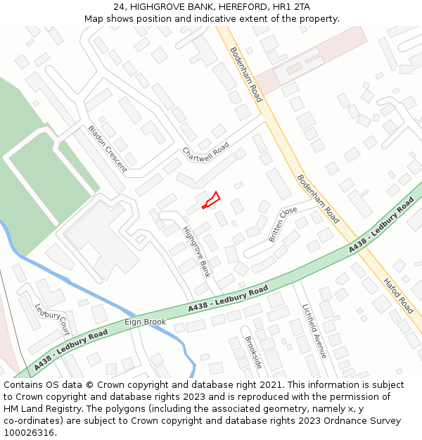 24, HIGHGROVE BANK, HEREFORD, HR1 2TA: Location map and indicative extent of plot