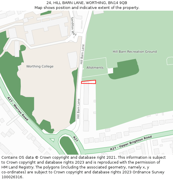 24, HILL BARN LANE, WORTHING, BN14 9QB: Location map and indicative extent of plot