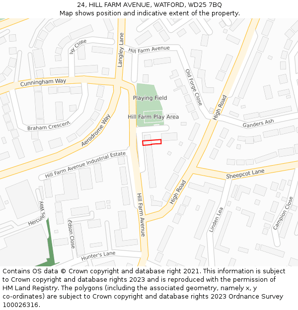 24, HILL FARM AVENUE, WATFORD, WD25 7BQ: Location map and indicative extent of plot