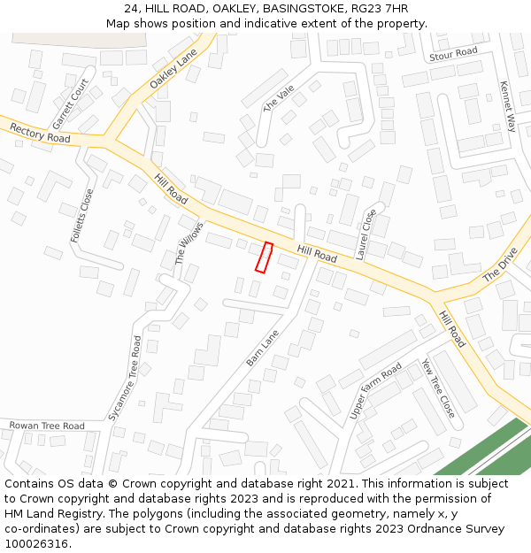 24, HILL ROAD, OAKLEY, BASINGSTOKE, RG23 7HR: Location map and indicative extent of plot