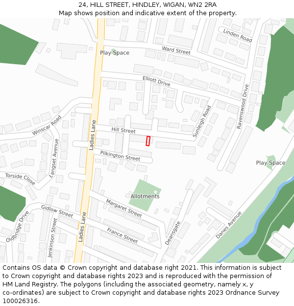 24, HILL STREET, HINDLEY, WIGAN, WN2 2RA: Location map and indicative extent of plot