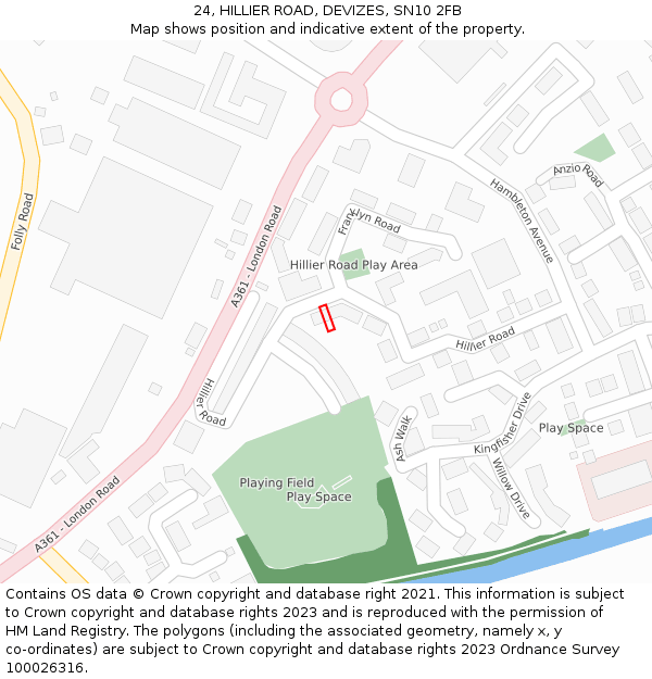 24, HILLIER ROAD, DEVIZES, SN10 2FB: Location map and indicative extent of plot
