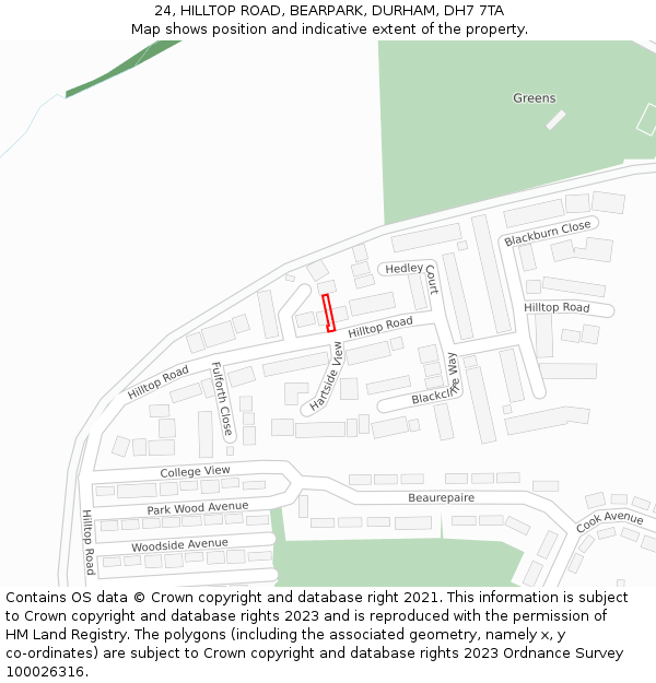 24, HILLTOP ROAD, BEARPARK, DURHAM, DH7 7TA: Location map and indicative extent of plot