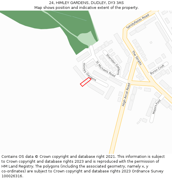 24, HIMLEY GARDENS, DUDLEY, DY3 3AS: Location map and indicative extent of plot