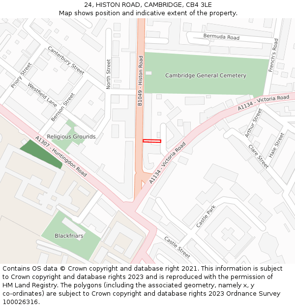24, HISTON ROAD, CAMBRIDGE, CB4 3LE: Location map and indicative extent of plot