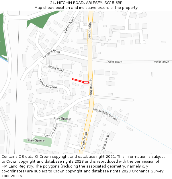 24, HITCHIN ROAD, ARLESEY, SG15 6RP: Location map and indicative extent of plot